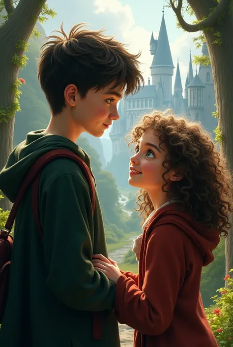 Harry Potter with a curly haired girl, by black, by the wide, short, brown eyes, 