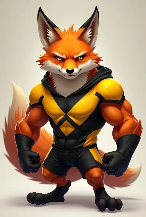 Muscular fox in yellow and black team jersey