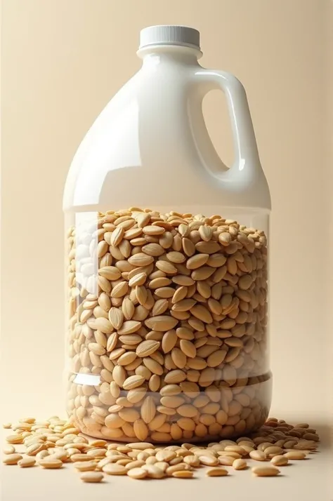 Show the gallon of oil with a level of sunflower seeds 