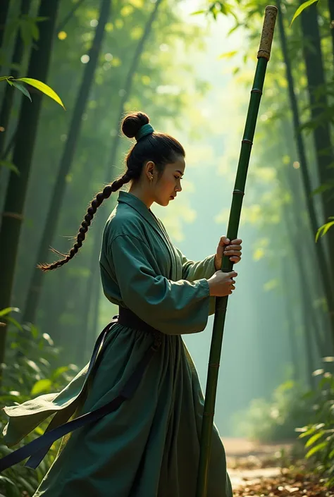  green bamboo stick weapon, 3 meters long