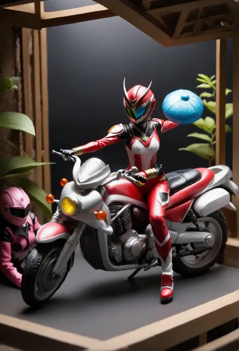 
Miniature photography with female Kamen Rider toys as the theme