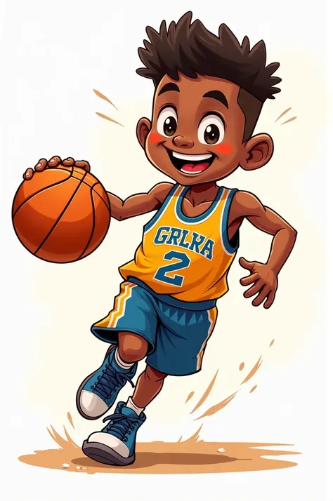 Create a logo of a person who is short and plays basketball very well apart from being very happy and mischievous and his skin color is brown