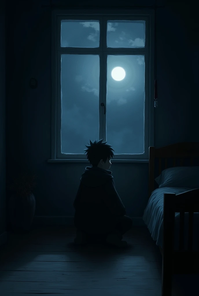 I want to see little Naruto, locked in his dark room at night, where I am looking through the window, Moon