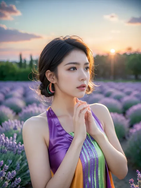 ((Top Quality)), ((Masterpiece)), ((Details)), ((Colorful)), ((upper body)), She looks delighted, ((the age of 27: 1.0)), ((Colorful clothes: 1.5)), ((a quite beautiful face: 1.5)), (Eyeshadow: 1.4), (Small breasts: 1.0), ((from the side: 0.5)), More Satur...