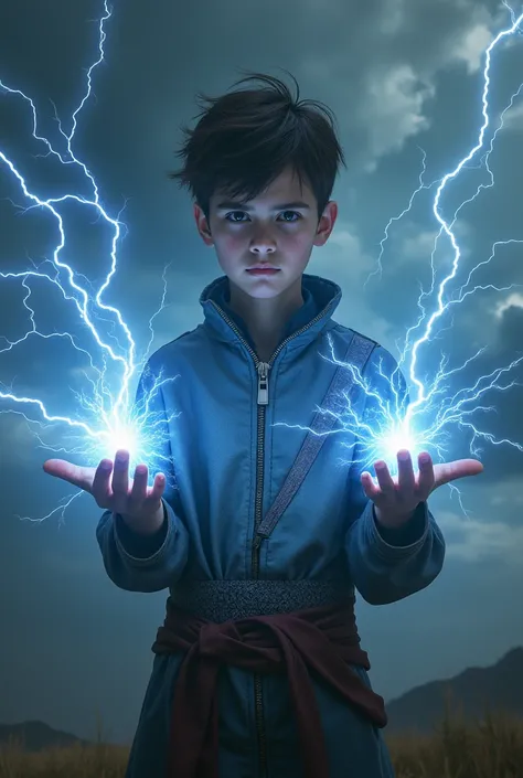 Create an image of a boy with lightning powers 
