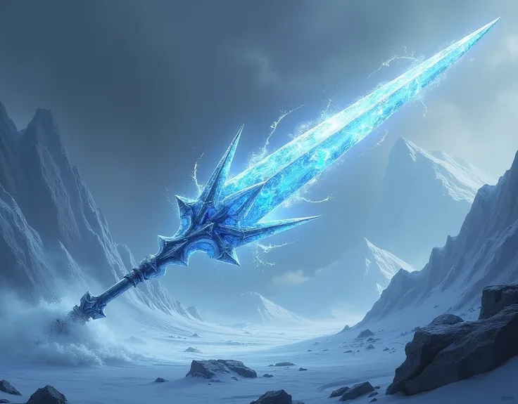 the picture shows an magical frozen spear beeing throwned