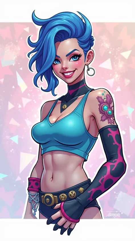 vector illustration, digital painting comics, T-shirt print, jinx character, aracane