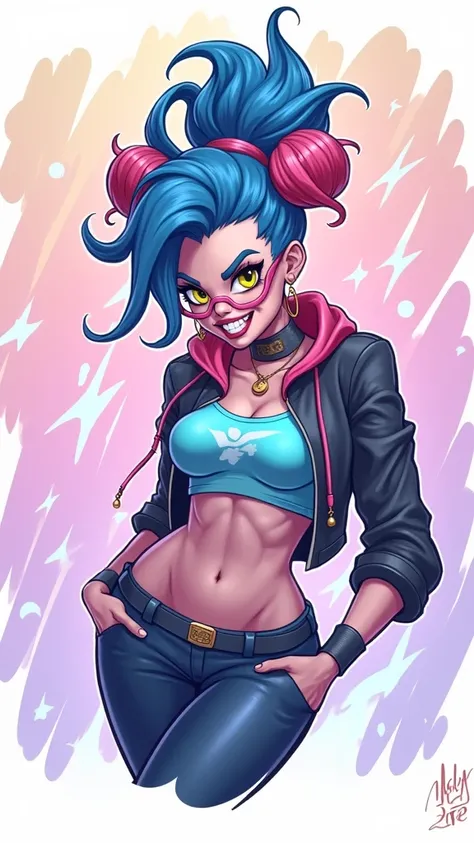 vector illustration, digital painting comics, T-shirt print, jinx character,