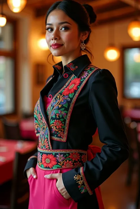 Uniforms for Mexican restaurant waiters with a black base but colorful 