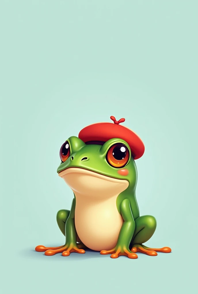 a cute vector of a small frog with a red beret, standing, with a serious and very thoughtful expression, closed digital illustration, light blue background, approaching perfection, very detailed, soft and sharp focus, illustration, 4k resolution