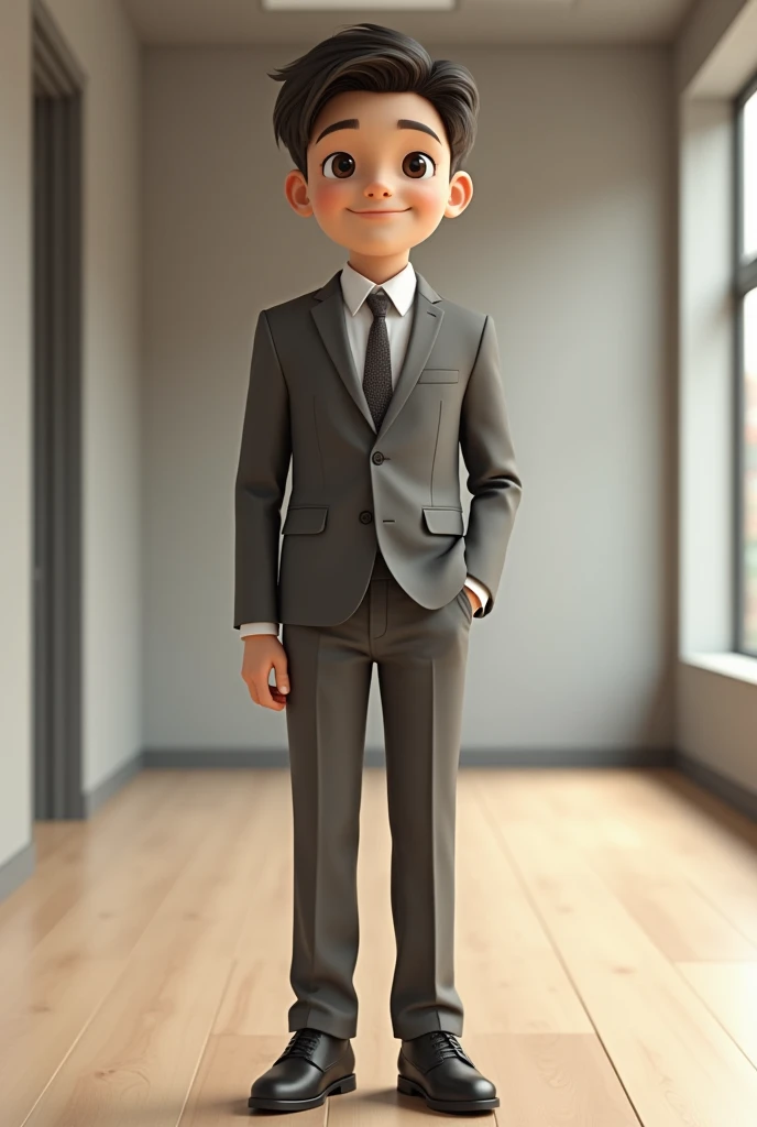 Realistic, A short young adult boy in suit wearing office shoes