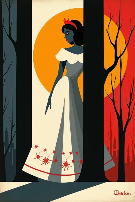 snow white drawing in the style of Saul Bass and de stijl

