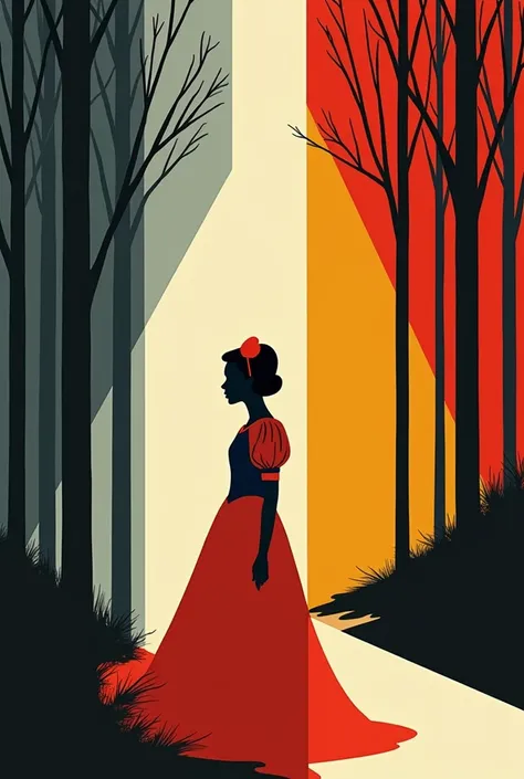 snow white drawing in the style of Saul Bass and de stijl

