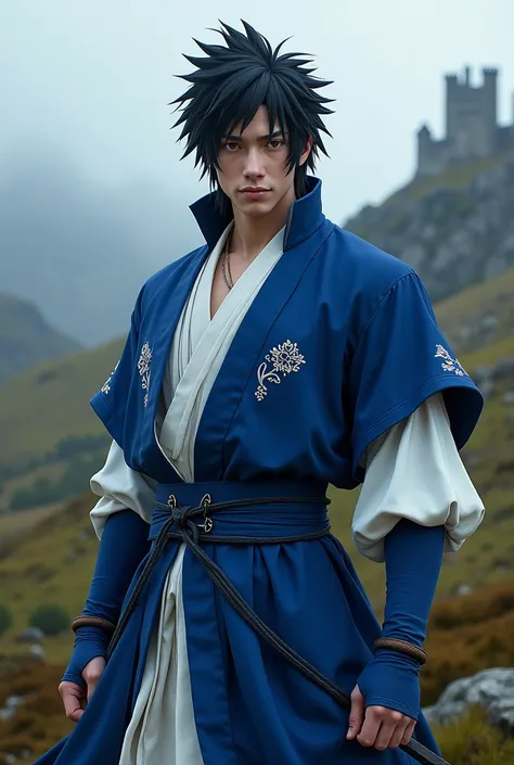 Sasuke Uchiha 1745 Scotland Blue and White Adult Outfit
