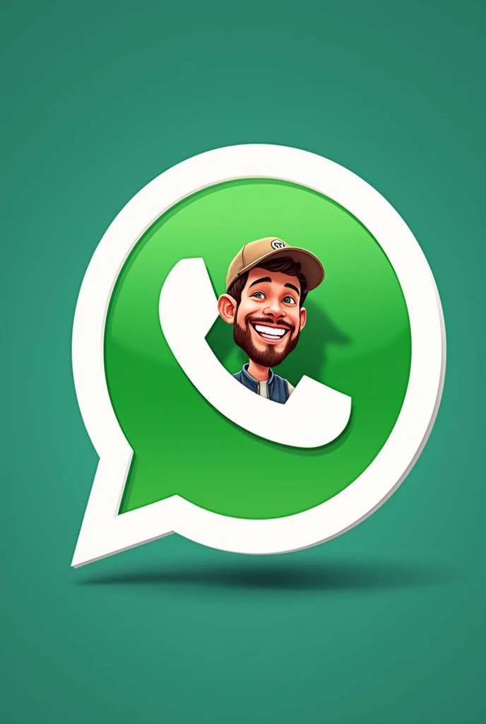 WhatsApp symbol with a guy wearing a hat and laughing while chatting 