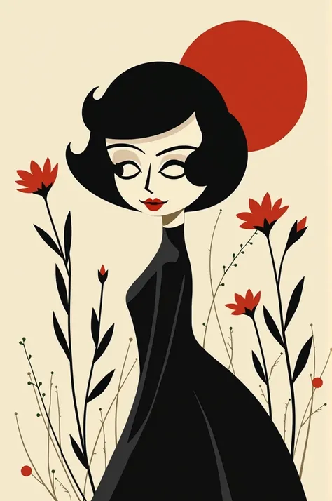 Drawing of snow white in the style of Saul bass in the style of stijil