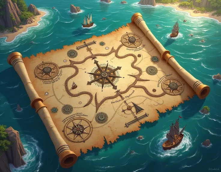 Pirate map with two paths to search for an animated treasure