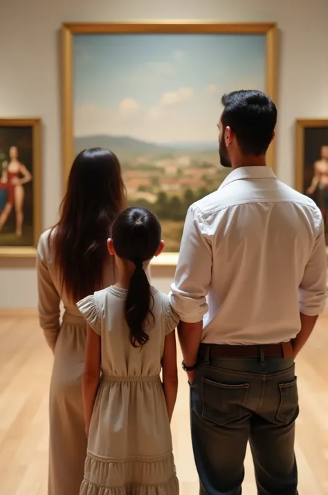 ((best quality)), ((masterpiece)), (detailed), perfect face {

{
  "prompt": "A photo of a Franco-Algerian family at a museum in Nice, France, on a pleasant afternoon. The mother, with straight, dark brown hair tied back and light olive-toned skin, is wear...