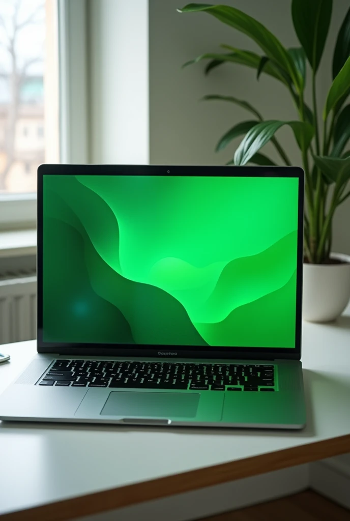 laptop with a cool green wallpaper