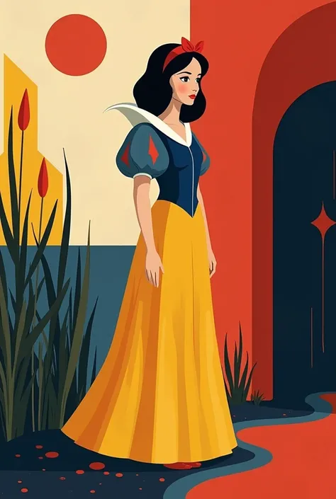 Snow White drawing with de stijl art style