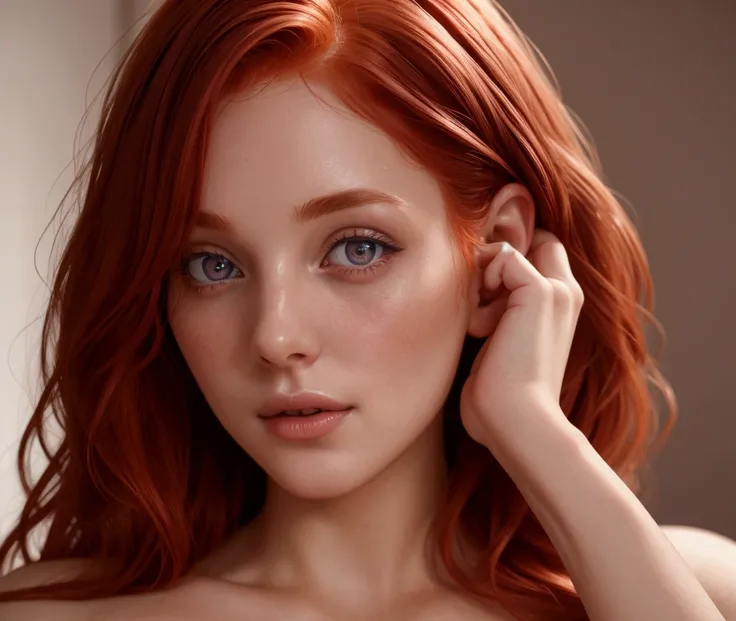 a young sexy redhead nude masturbating, detailed face, detailed eyes, detailed lips, smooth skin, soft lighting, photorealistic, 8k, HDR, highly detailed, art nude, erotic, intimate, sensual, natural, realistic, skin texture, beautiful face, dramatic light...