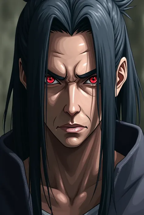 Create Madara Uchiha from Naruto in the Boruto anime version with tied hair and wrinkles around the eyes.
