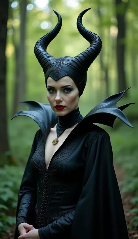 Stunning portrait of Maleficent in an enchanted forest