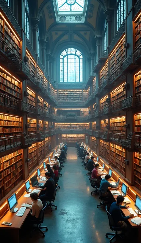 A library in the modern era with thousands of books and computers and hard drives