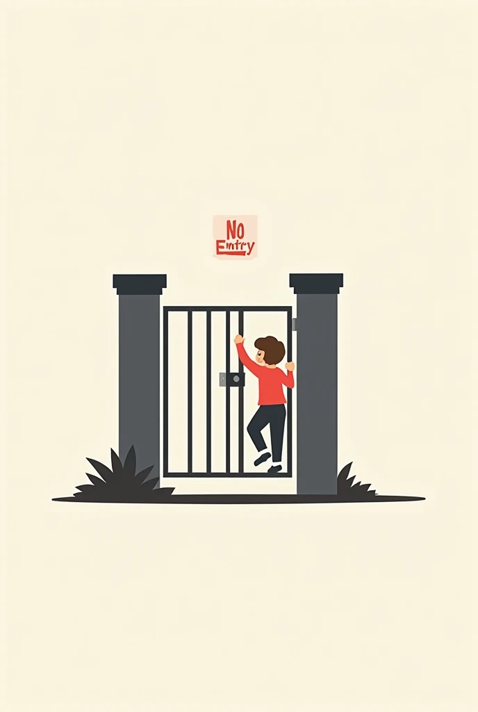 A pictogram of a child climbing onto a tall rectangular gate with bars and a no entry sign 