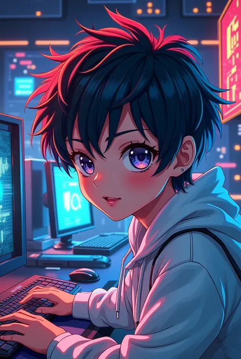 90s-anime-artstyle computer genius