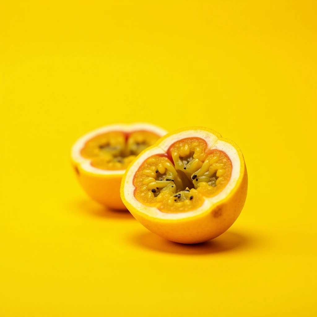 Yellow passion fruit open and yellow background