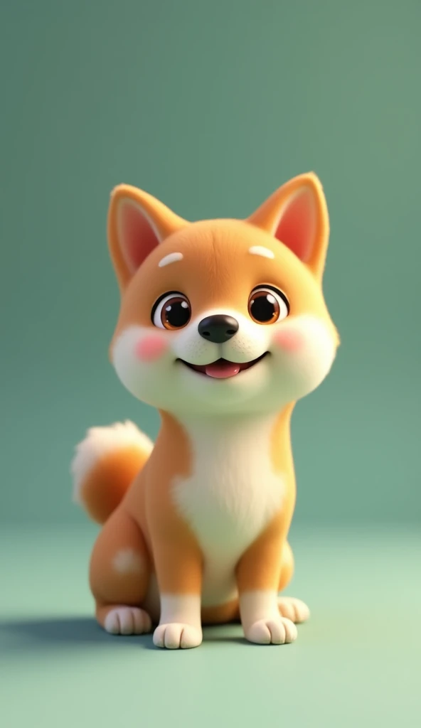 小さなsmileの柴犬の赤ちゃん, Round face and round ears，Big bright eyes, Cute and huggable, smile, Smooth, Delicate and exquisite, Puppy 3D animation，The expression is very cute，The back screen is thin#Studio shot with dull colors of a5bca7