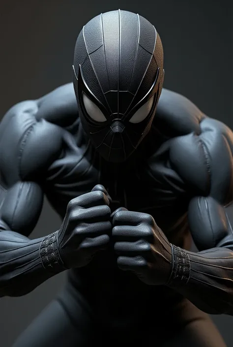 Spiderman wearing the black suit, full body, in an attack position directly in front of the camera, ultra realistic 