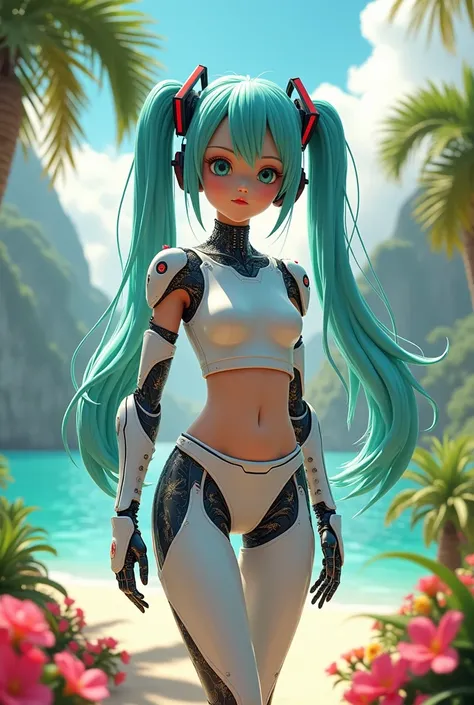 Hatsuni Miku Half Robot Wearing Clothes on an Island