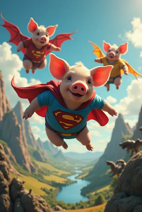 Pigs can fly, wear superhero costume, fight with monsters, save the pig planet, 