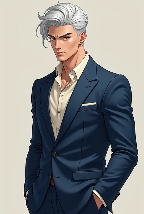 ((best qualityer,4K,high resolution,work of art:1.2)),((concept character art)), 1 men, 20 year old, pale skin, completly silver white hair, white silver eyebrows, wavy hair, no facial hair, Clean Face, Cocky smile, athletic body, Lewd, ((intricate-detail)...