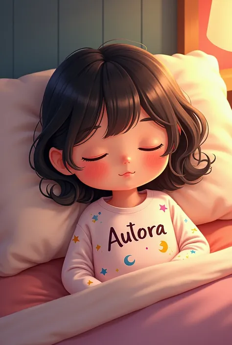 Cartoon Girl Wearing Pajamas With Aurora&#39;s Name Sleeping 
