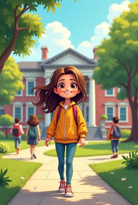 Cartoon of a girl at university 
