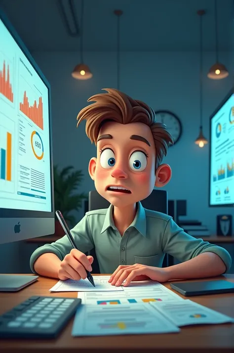 Claro! Aqui está um comando ajustado:

"Create a highly realistic 4K image of a man in a cartoon style, deeply focused on researching budgets. The character should have detailed, lifelike features, with a serious and concentrated expression. The scene shou...