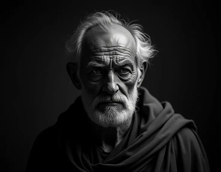 I want an image of the philosopher gorgias dark backgraund 8k cinematic black and white