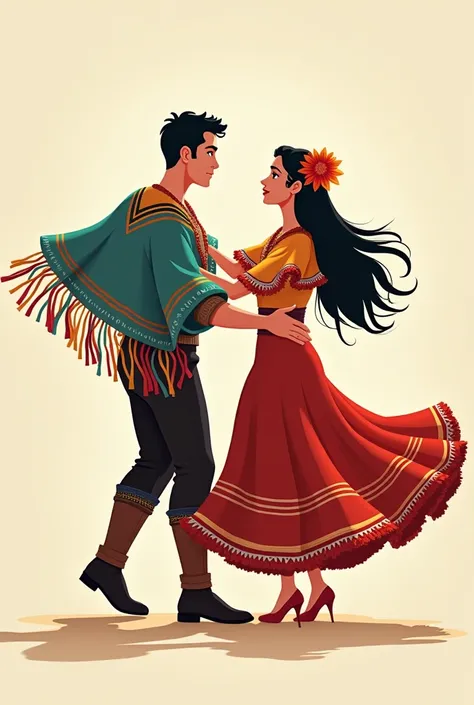 Create a Peruvian dance , that only the man&#39;s and woman&#39;s clothing can be seen looking forward but not looking face to face but looking at my face , and that it be animated , but it should be really, really easy to draw

