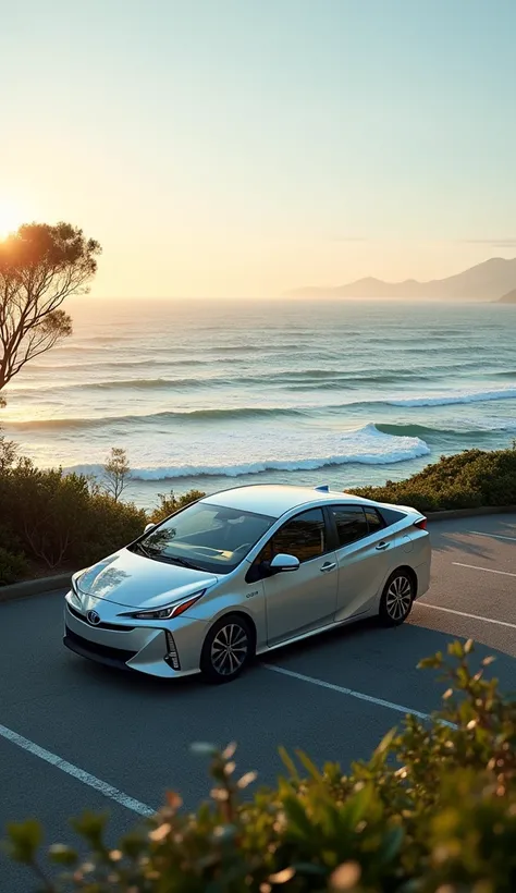 Toyota Prius、Parking lot with ocean view