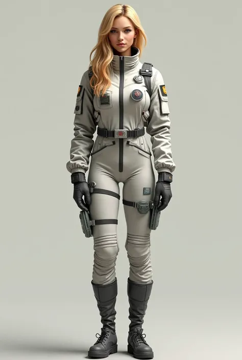 Blonde, female, flight suit, realistic, full body