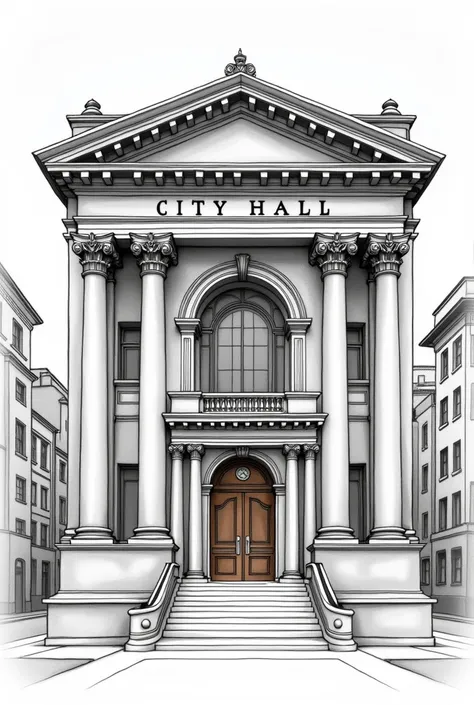 City hall facade with the name city hall in a png drawing for aprwsebrae to the 1st year class