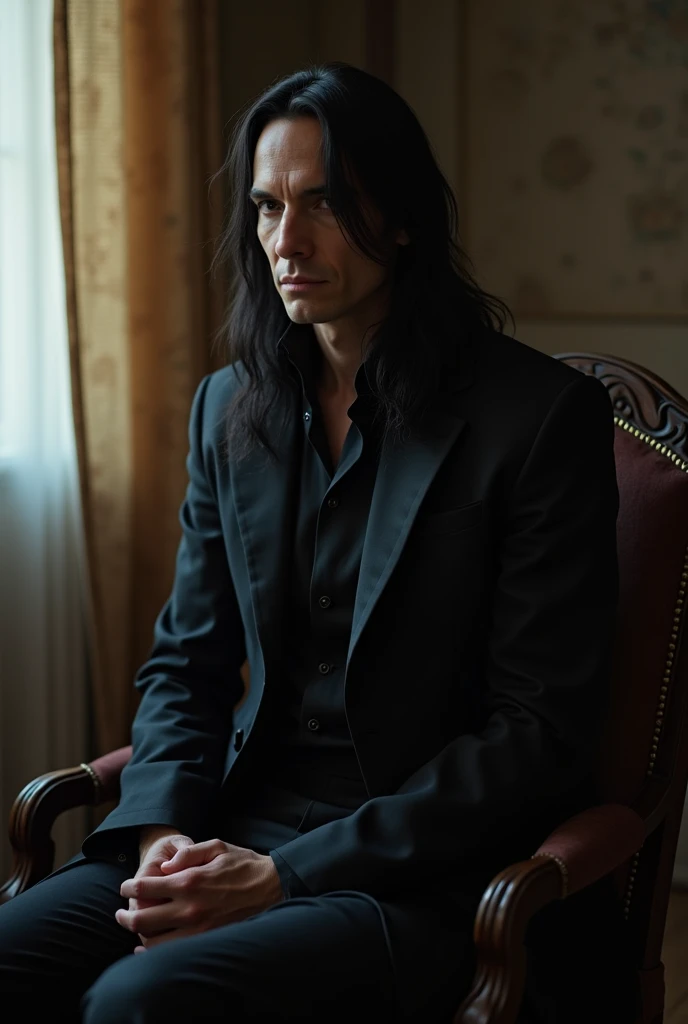 an ultra-realistic image of severus snape waiting for me naked lara to sit on his lap