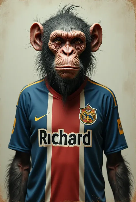 Create an image of an ugly ape wearing a San Lorenzo shirt that says Richard