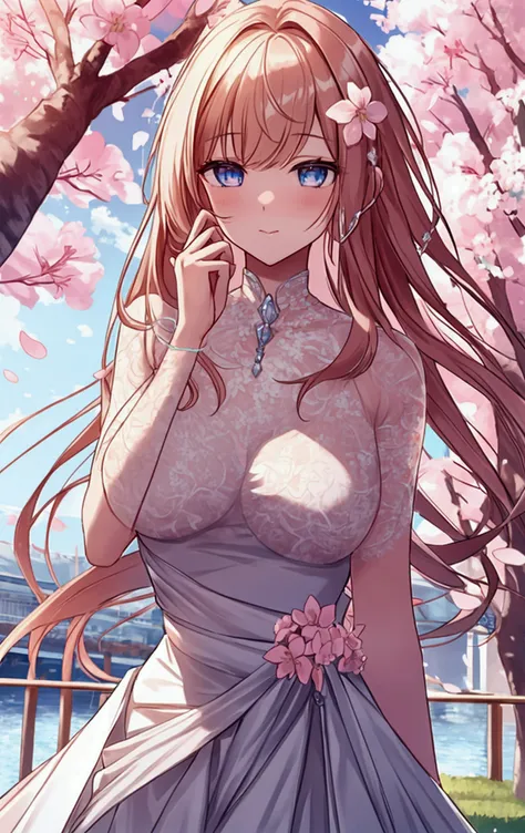 {{{masterpiece}, }}, {highly detailed cg unity 8k wallpaper}, wonderful, in detail, alone, {{floating hair}, }, {{cherry blossom...