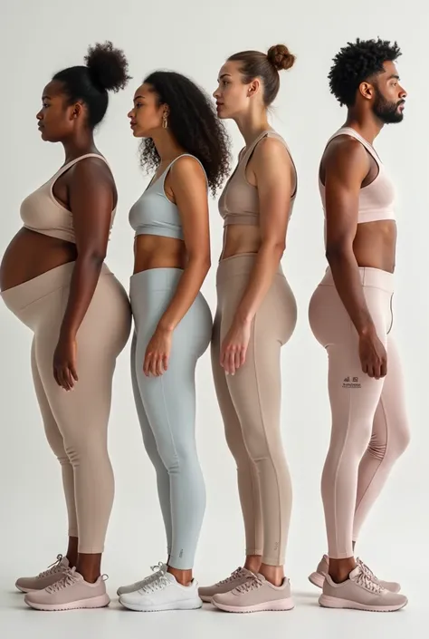 Create models using a line of fashionable sportswear in neutral or pastel tones, Models should be men and women with different body types chubby, slim and add a minimalist logo to each item of clothing that says SporFit 