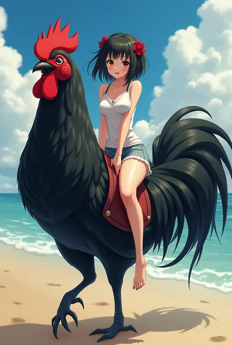 An anime girl riding a black cock