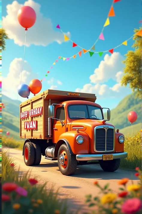 Image of a truck with Happy Birthday Ivan  